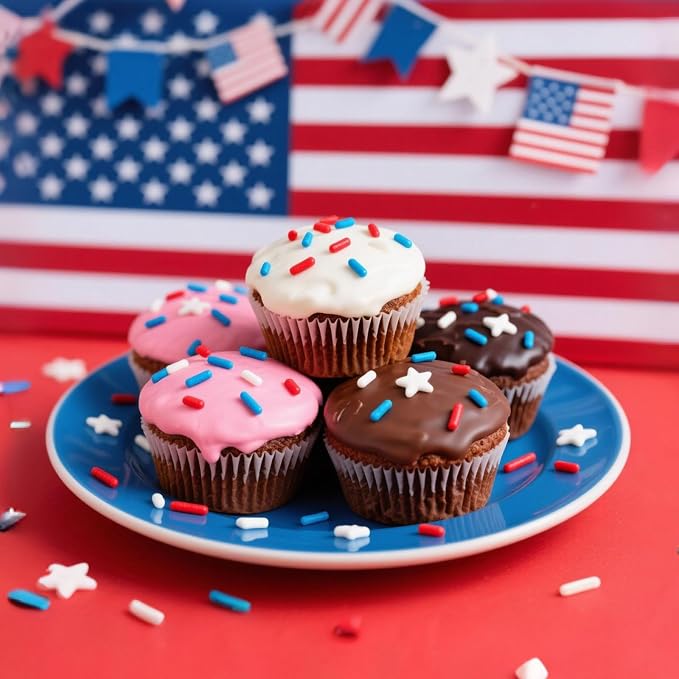 Edible Patriotic Sprinkles for Cake Decorating,130g,July 4th Red White and Blue Jimmies Stars Sprinkle Mix,American Team USA Sprinkles,Independence Day Baking,Donut,Ice Cream,Cookies,Cupcake Topper,Memorial Holiday Festival Wedding Birthday Party Decor...