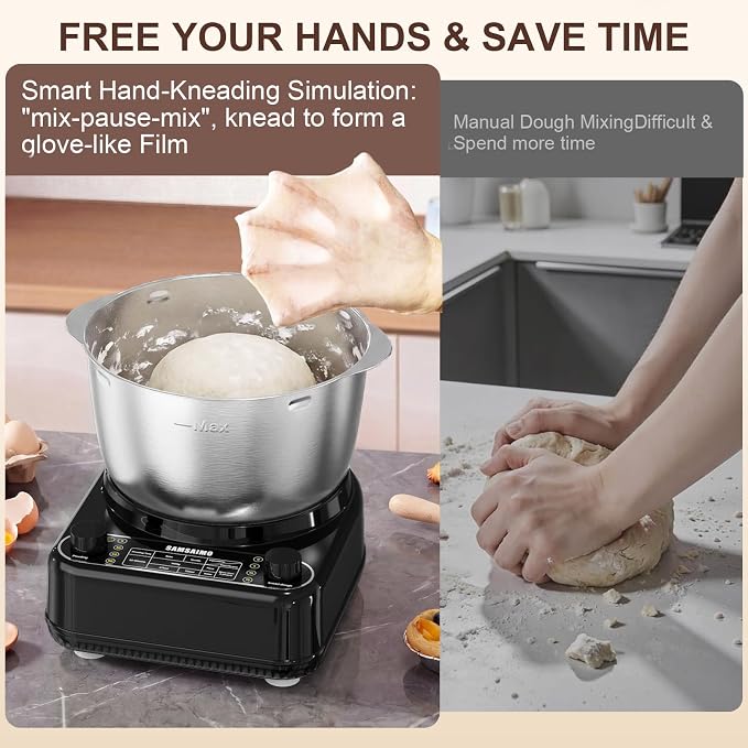 Electric Dough Maker with Ferment Function, 6.5QT Stand Dough Mixer, Dough Kneading Machine with 304 Stainless Steel Bowl, Removable Lid & Knob Control, Ideal for Bread, Pizza, Pasta - Onyx Black