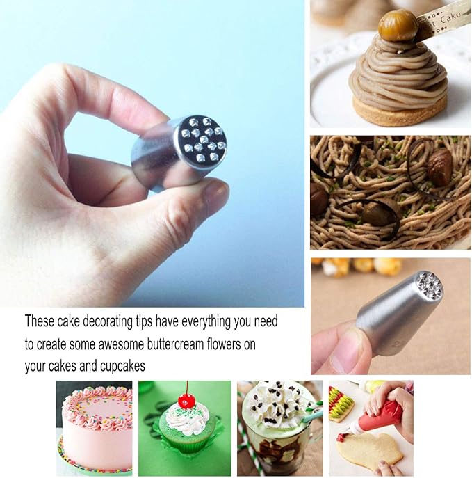 5 Pieces Large Piping Tips Set and 3Pcs Russian Grass Cream Tips DIY Decor Baking Tool, Stainless Steel Piping Nozzles Kit for Pastry Cupcakes Cakes Cookies Decorating