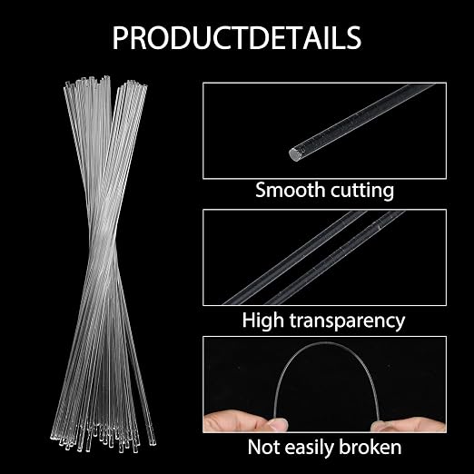 200 Pcs 8 Inch Clear Acrylic Rod 2 mm Clear-Acrylic Dowel Rods Cake Topper Sticks Clearly Round Plastic Rods Cake Dowels for Plant Stakes Curtain Pulls Retaining Rods Shower-Rod