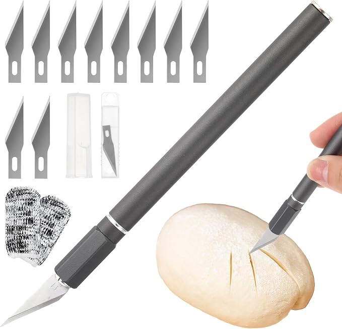 Upgraded Bread Lame Professional sourdough Scoring Tool with 10 Blades 2 Finger Sleeves Sourdough Scoring Tool Kit Dough Scorer Knife Non-Slip Ergonomic Grip Artisan Bread Making