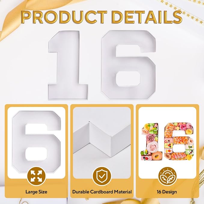 16 Set Cardboard Number for Charcuterie 10.2'' Fillable Tray Charcuterie Paper Box for 16th Birthday Anniversary Party Decorations Chocolate Candy Cupcake Container