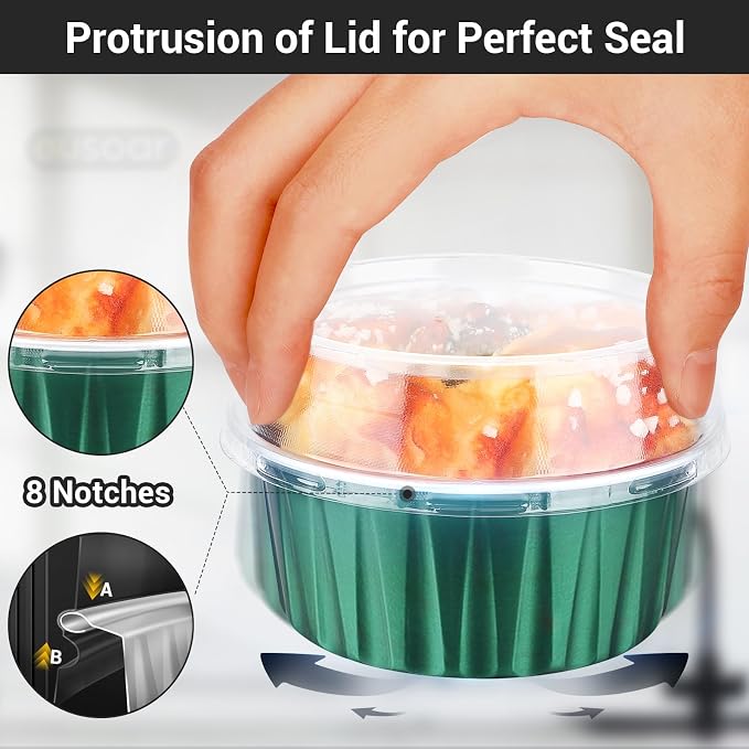 EUSOAR Disposable Ramekins with Lids, 5oz 100pcs Muffin Liners Cups Creme Brulee Foil Ramekins, Oven Safe Aluminum Cupcake Holders Baking Cups for Party Favor Birthday 5 Colors Mixed