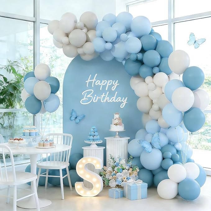 Dusty Blue Balloons Garland Arch Kit, Haze Blue Sand White Balloon Arch Kit, Pastel Blue Beige Balloon for Baby Shower Gender Reveal Birthday Engagement Wedding Bridal Shower Party Decorations