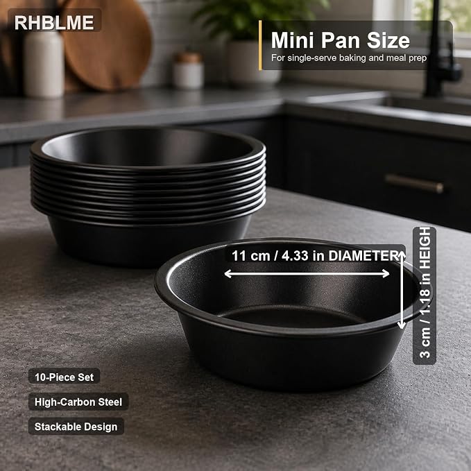 RHBLME 10 Pack Mini Pie Tins, Nonstick 4 Inch Small Pie Pans, Carbon Steel Individual Pie Tins for Baking Dessert, Fruit Pie and Beef Pie, Oven Safe & Dishwasher Safe