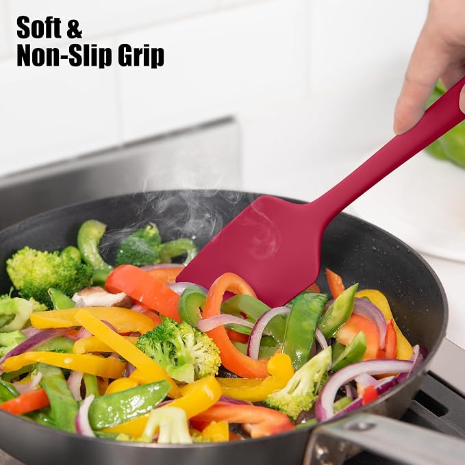 600°F Heat Resistant Silicone Spatula, Doosu High Temp Flexible Kitchen Rubber Bowl Scrapers Food Grade Seamless Baking Supplies Scratch-Proof for Scraping Non-Stick Pans (Red, 11.4in)