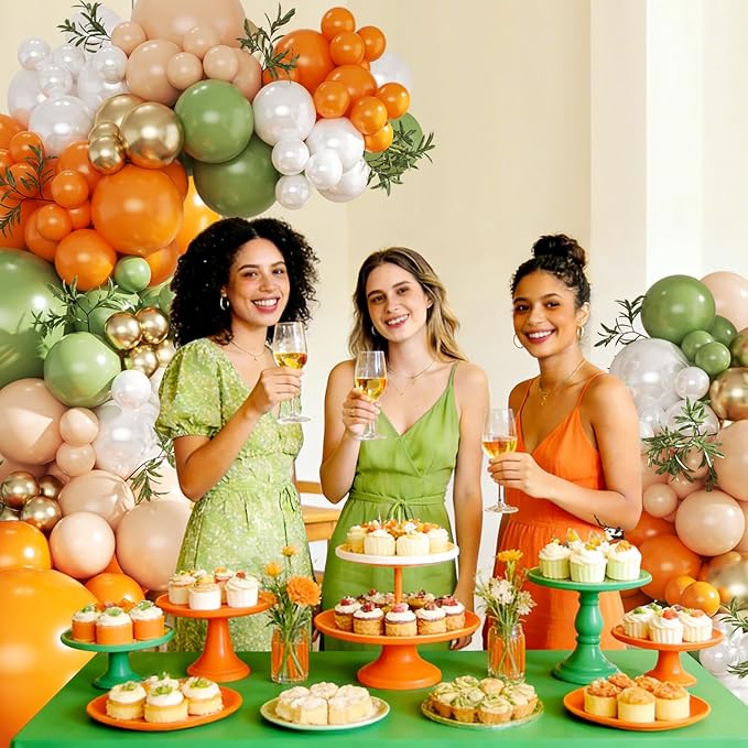 Orange and Green Balloon Arch kit, 124Pcs Sage Green Orange Nude Gold Pearl White Balloons for Birthday Bridal Shower Wedding Gender Reveal Little Cutie Baby Shower Decorations