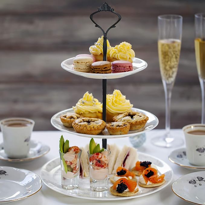 3 Tier Cake Stand Fitttings Kits Fruit Cake Plate Handle Fitting Cupcake Hardware Rod Stand Holder Black Crown 5 Sets（Plate not Included）