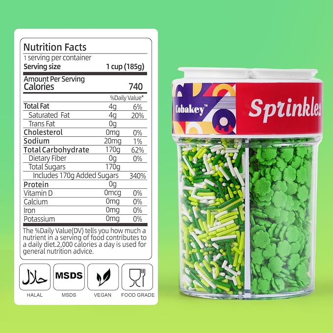 St. Patrick's Day Sprinkles Mix, 6.5oz - Green & White Jimmies, Nonpareils, Shamrocks for Cake Decorating, Cookie, Cupcake, Ice Cream Topper, St Patty's Day Baking Supplies