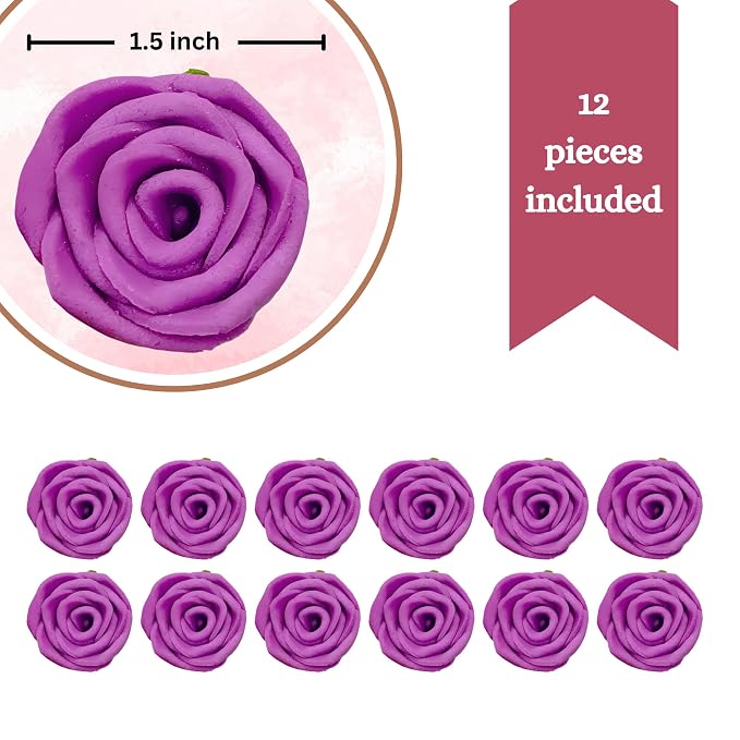 Confect Edible Fuchsia Pink Roses (12 Pack) – Vegan, Gluten-Free Flower Decor for Baking Cakes, Cupcakes, and Doughnuts