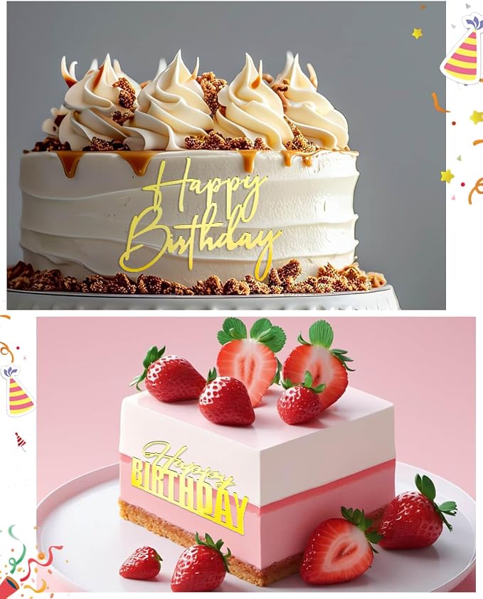 6ps Gold Happy Birthday Cake Topper Acrylic Cake Toppers Happy Birthday Sign Picks Decorations Cake Decorations for Party Anniversary