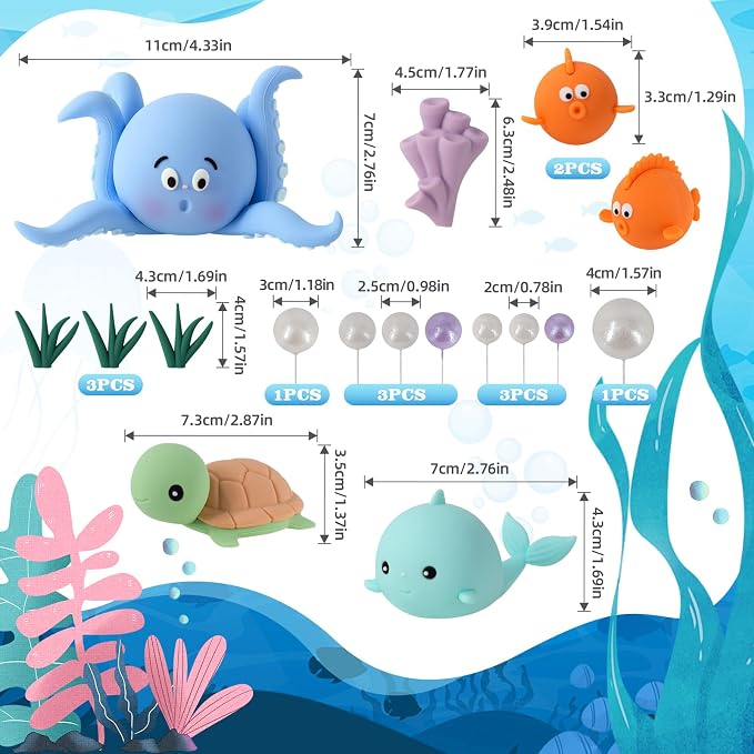 17 PCS Under the Sea Cake Decorations Ocean Animals Cake Topper with Cake Balls Decorations for Under the Sea Theme Boys Girls Baby Shower Birthday Party Supplies