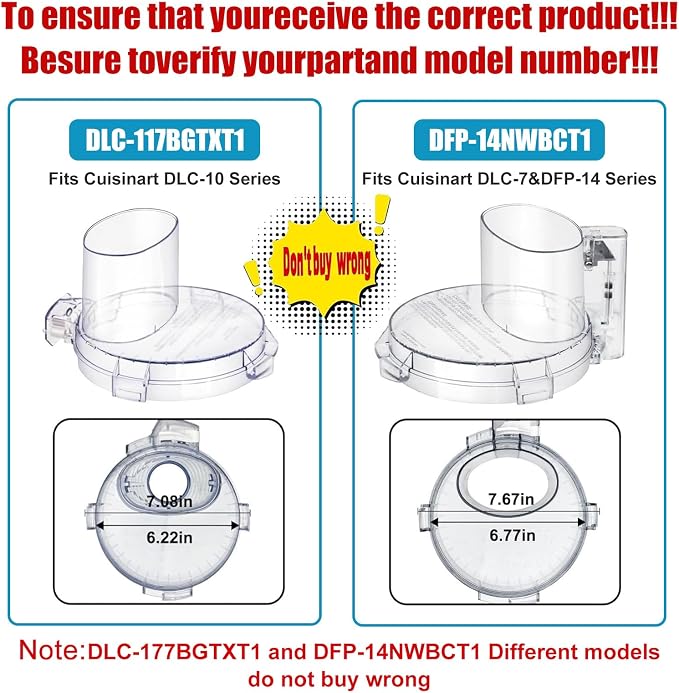 DFP-14NWBCT1 Food Processor Bowl Lid Replacement fit for Model DFP-14, Compatible with Cuisinart Food Processor DLC-005AGTXT1 Bowl, 4 Locking Knob(4.45 * 7.6in)