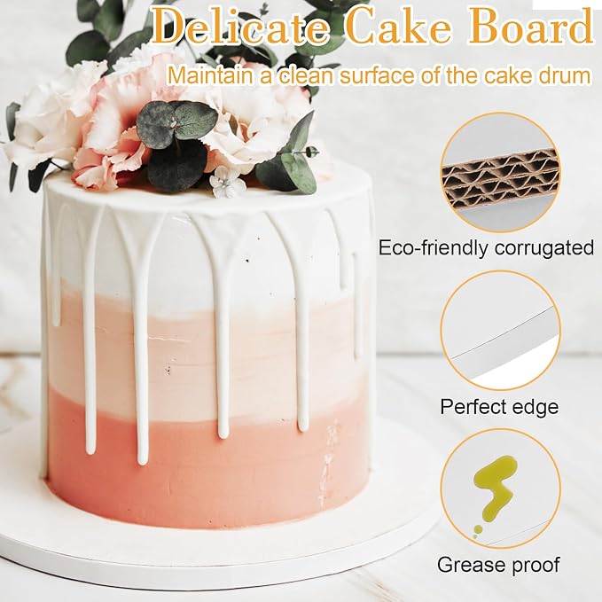 6 PCS Cake Drums 12 Inch, 12inch Drum, Cake Boards 12 Inch Round, 1/2" Thick Cardboard, Sturdy Circle, Base para Pastel Cardboard Base White Cake Boards for Wedding