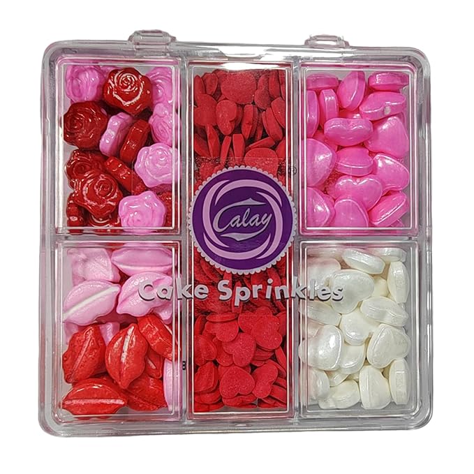 Homankit Edible Sprinkles Lips Rose Hearts Sprinkles Red Pink and White Sprinkle for Baking Decorating, Ice Cream, Cookies, Cake Cupcake Toppers, 2.82 Ounces, Assorted Variety