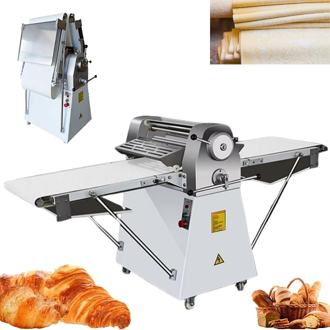 Dough Sheeter Machine Electric Dough Sheeter Roller Pastry Press Machine with 80.9x19.7" Conveyor Belt 0.06"-1.38" Adjustable Thickness for Making Croissant Pastry Foldable Design 220V 750W