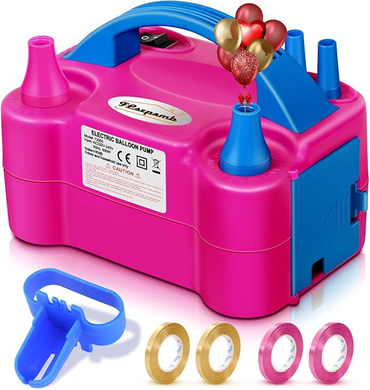 FLSEPAMB Balloon Pump, Electric Balloon Pump,Portable Dual Nozzles Electric Balloon Air Pump 110V 600W, Electric Balloon Inflator with Tying Tool, Colored Ribbons for Party Decoration