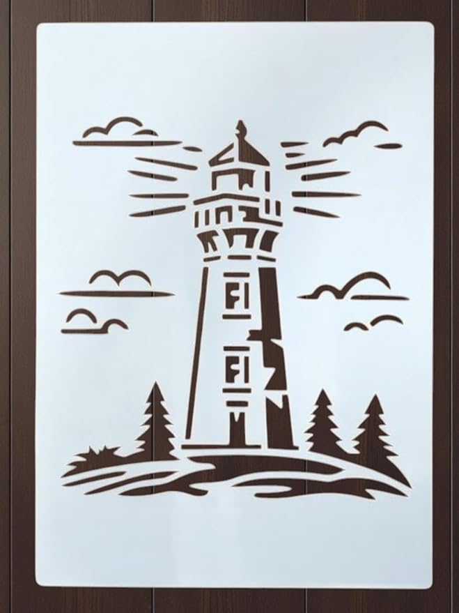 Lighthouse Stencil – Nautical Ocean Travel Adventure Design Template Pattern Reusable Art Stencil for Painting, Crafting and DIY Projects (3 Pcs Set)