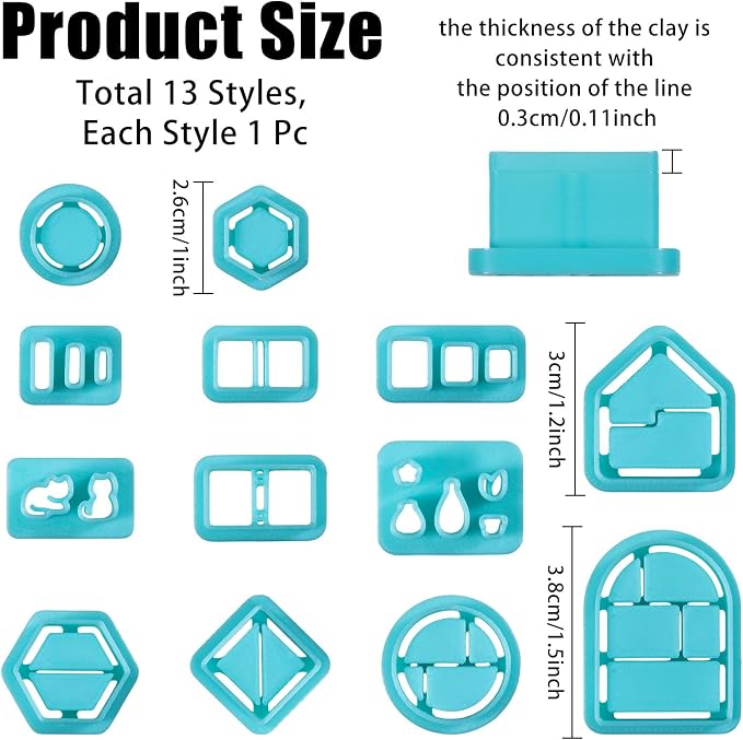ORIGACH 13 Pcs Mini Bookshelf Polymer Clay Cutters Set | Book Vase Frame Design Clay Cutters for Polymer Clay Jewelry Earrings with a Clear Storage Box