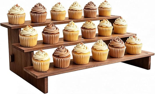 3 Tier Cupcake Stand Wood - 30s Quick Assembly, Easy Carry&Store | Wooden Cupcake Display Stand, Rustic Wooden Riser, Tiered Serving Tray for Vendors, Cup Cake, Dessert, Spice Rack, Candles