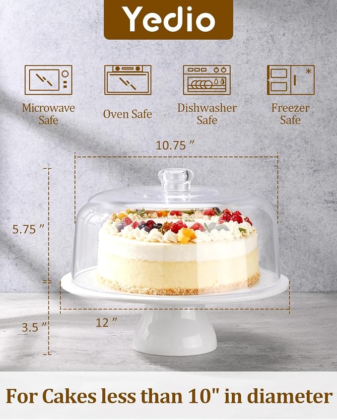 12 Inch Porcelain Cake Stand with Dome, White Round Dessert Stand for Cakes, Cupcakes & Pastries – Elegant Covered Cake Display for Birthday Parties, Weddings & Baby Showers