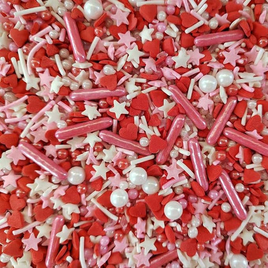 Edible Cake Cupcake Sprinkles for Baking, Heart, Stars and Sugar Pearl Sprinkle, Valentines Sprinkles Mix for Cookies, Ice Cream, Cake and Cupcake Decorating, 3.35 oz
