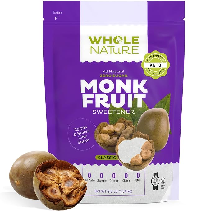 Whole Nature 100% Monk Fruit Sweetener With Erythritol Granulated - 2.5lb Pure Monkfruit Sweetener With Erythritol - Paleo & Keto Friendly Zero Calorie Sugar Substitute Healthy Sugar Alternative - 40 oz Pouch