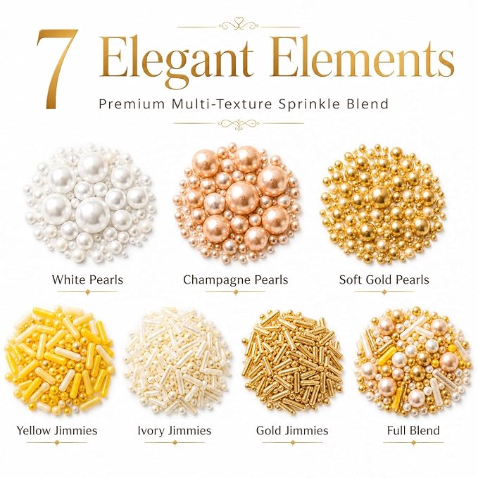 Confect Gold Pearl & Rod Sprinkles Mix – Metallic Edible Pearlized Sugar Balls for Cake Decorating, Cupcakes & Desserts | Vegan, Gluten-Free, Nut-Free, Soy-Free, Dairy-Free, Palm Oil-Free- 4.2 Oz