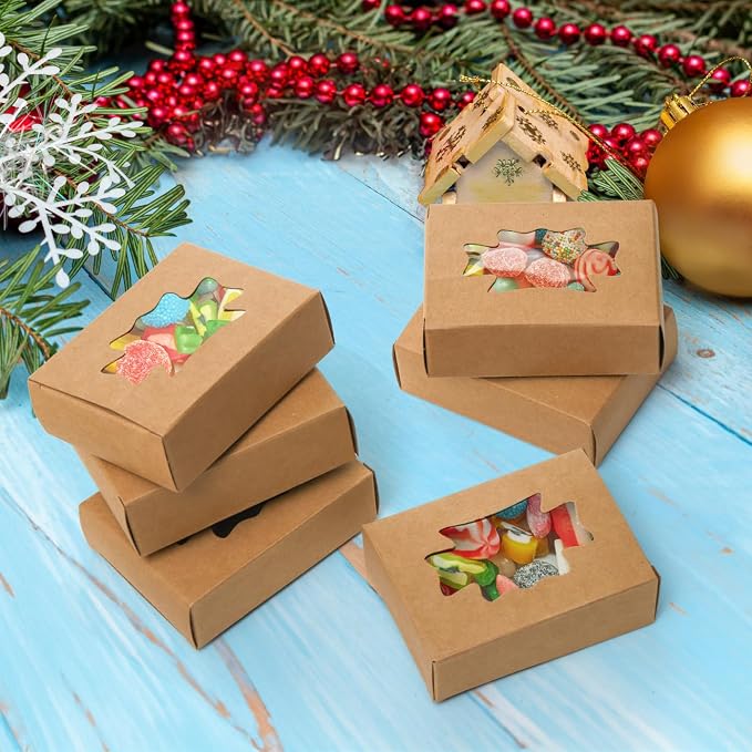 WRINGKIT 100 Pack Soap Boxes with Window, Kraft Paper Treat Cookies Boxes, Rectangle Small Soap Gift Wrappers Packaging Box, Soap Making Supplies for Bakery, Chocolate, Sweet, Jewelry Display