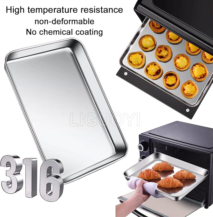 LIGUOYI Stainless Steel Oven Sheet Pan Tray Cookie Sheet, Rectangle Baking Tray Nonstick Warp Resistants Heavy Duty Sheet Pan Trays, Serving Tray for Kitchen, Smooth Edge Pan(31.5x24.5x2.5cm)