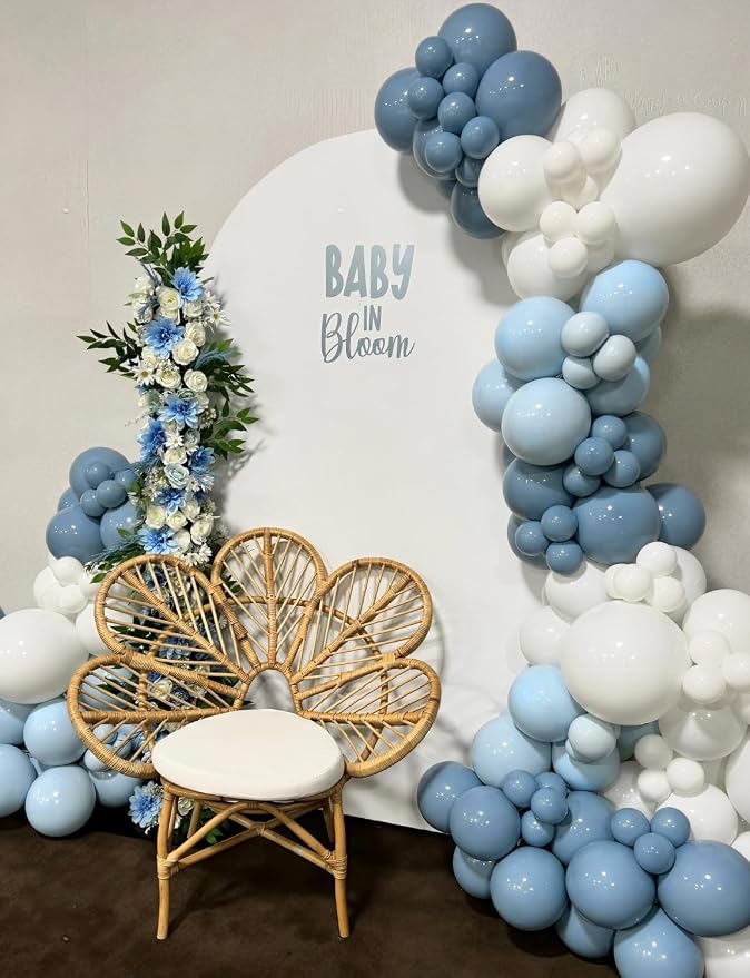 Dusty Blue Balloon Arch Kit, 138PCS Blue and White Balloon Garland Arch Kit with Light Blue, White and Clear Balloons for Baby Shower, Bridal Shower, Wedding, Gender Reveal Party Decorations
