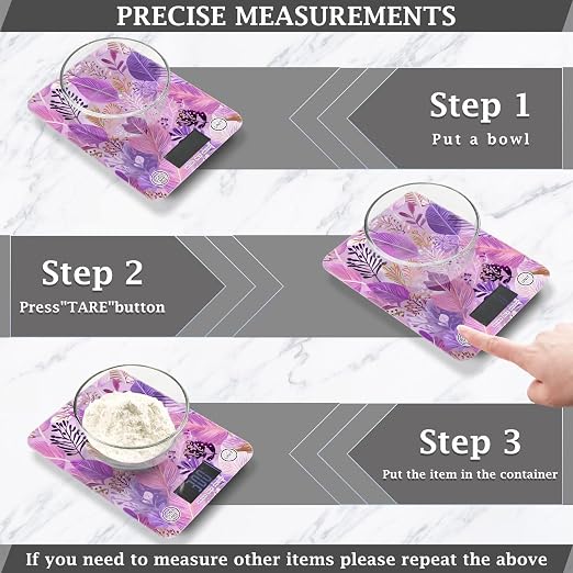 Food Scale Kitchen Scale for Baking Cooking Digital Food Weighing Measuring Scale Small Waterproof Electric Food Scale Boho Pink Leaf
