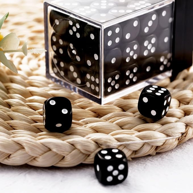 36 of Pack 12MM 6 Sided MINI Dice Set,Solid Black Game Dice Set, 6 Sided Standard Colored Dices for Tenzi, Bunco or Teaching Math,with Portable Plastic Box(Black)