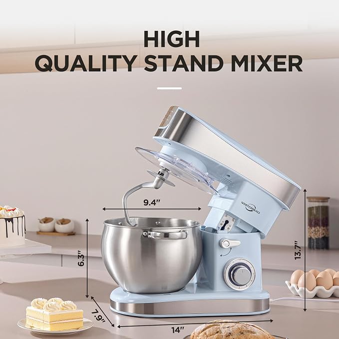 Stand Food Mixer, 6.3 Qt Stand Mixer, 400W 6-Speed with Pulse Tilt-Head, Kitchen Electric Mixer with Stainless Steel Bowl, Dough Hook, Whisk, Beater, Household Stand Mixer for Baking, Blue