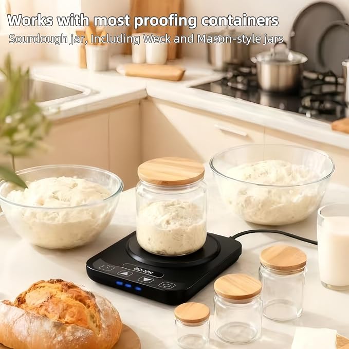 Sourdough Starter Warmer Mat, Precise 1°F Thermostat 70–100°F, 12H Timer Auto Shut-Off, Fermentation Heating Mat for Bread Proofing, Yogurt Making & Home Baking