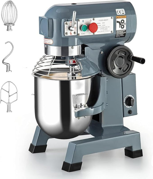 Commercial Stand Mixer, 10Qt Heavy Duty Electric Food Mixer, Commercial Mixer 450W with 3 Speeds Adjustable 110/178/390RPM, Stainless Steel Bowl, Dough Hook Whisk Beater Perfect for Bakery Pizzeria