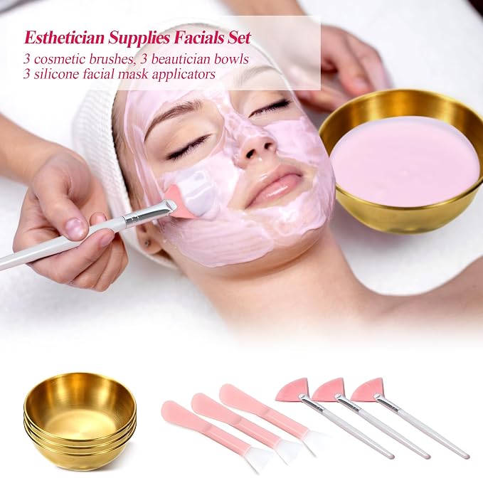 GRETJOB Professional Facial Bowls Set for Estheticians - 18 Pcs Mixing Bowls with Brush & Spatula | Facial Mask Mixing Kit for Spa & Home Use
