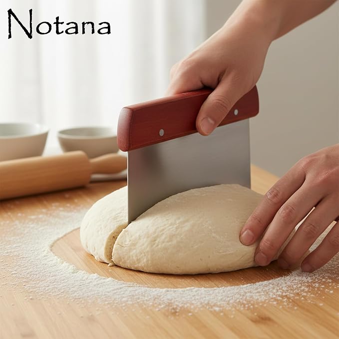 Wood Bench Scraper Stainless Steel - Professional Dough Cutter Tool for Bread Making, Pastry Scraper, Premium Multi-Purpose Kitchen Scraper for Baking and Chopping