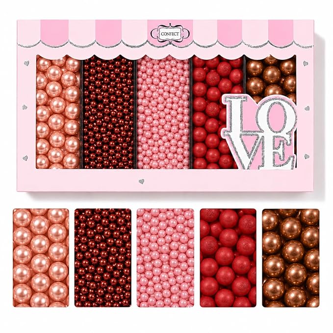 Confect Pearl Sprinkles | Edible Disco Ball Sprinkles for Cakes & Cupcakes Decoration | Pack of 5 Mix Bright Orange, Copper, Pink, Red & Bronze Dragees - Carnival |Vegan, Gluten-Free, Nut-Free, Soy-Free, Dairy-Free, Palm Oil-Free- 5 Oz