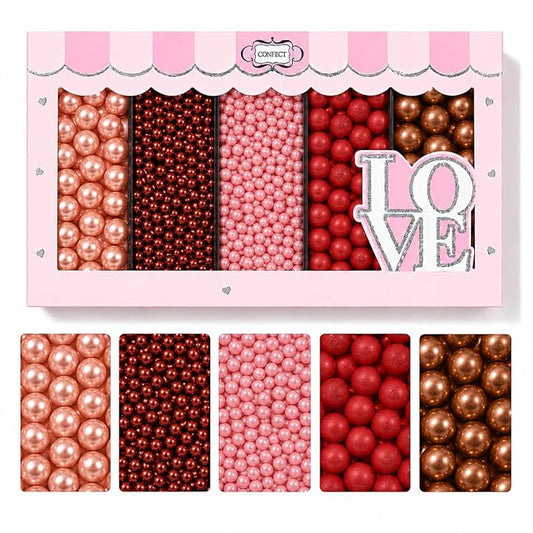 Confect Pearl Sprinkles | Edible Disco Ball Sprinkles for Cakes & Cupcakes Decoration | Pack of 5 Mix Bright Orange, Copper, Pink, Red & Bronze Dragees - Carnival |Vegan, Gluten-Free, Nut-Free, Soy-Free, Dairy-Free, Palm Oil-Free- 5 Oz
