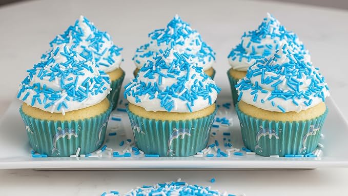 NCS Blue & White Jimmies Edible Sprinkles – Cupcake, Cake & Cookie Decorations, 7 oz