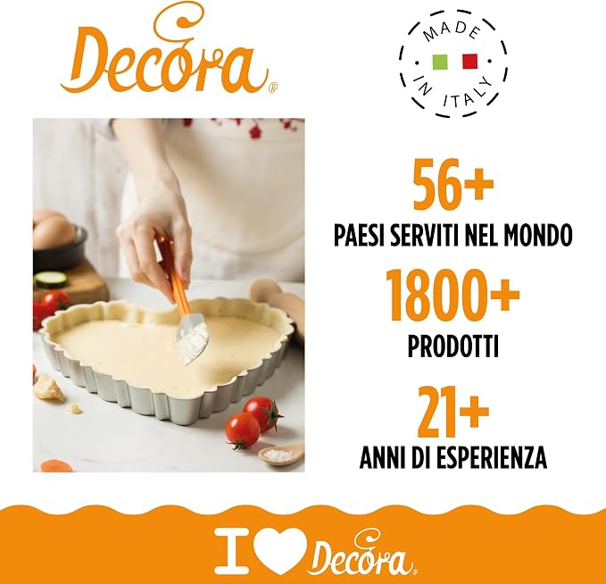 Decora 0075056 Nonstick Steel Fluted Heart Tart Pan 9.8 Inch x 9.1 Inch x 1.2 Inch High with Loose Removable Bottom, for Easy Demolding, Professional Design Registered, Patented