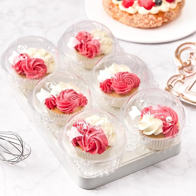 Zezzxu 50 Pack Individual Cupcake Containers, Clear Plastic Cupcake Holders with Dome Lids, Single Cupcake Carriers for Cupcakes, Hot Cocoa Bombs, Muffins, Pastries