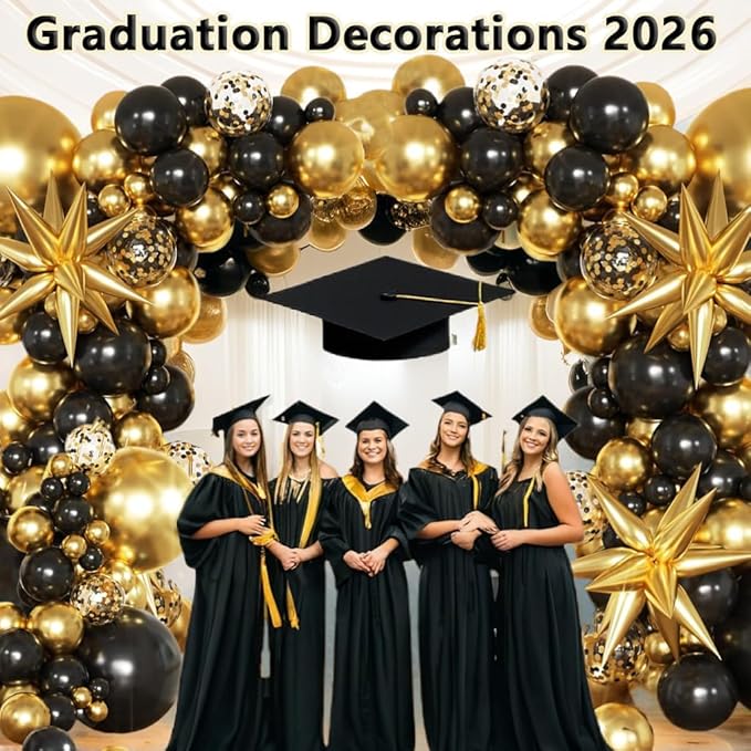 Black and Gold Balloon Arch Kit, Black and Gold Party Decorations for Birthday 2026 Graduation Retirement Masquerade Anniversary Party Decorations