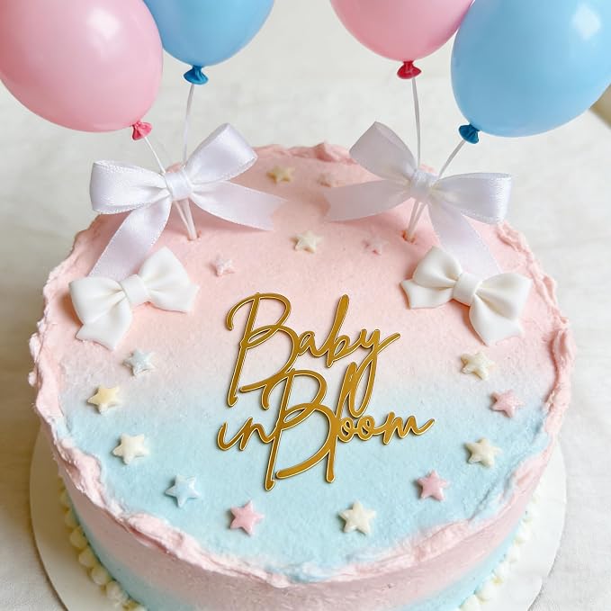 Baby in Bloom Gold Cake Topper,Acrylic Baby shower Cake Side Decorations, Gender Reveal Pregnancy Announcement/Birth Announcement/Welcome Baby Decorative Party Supplies