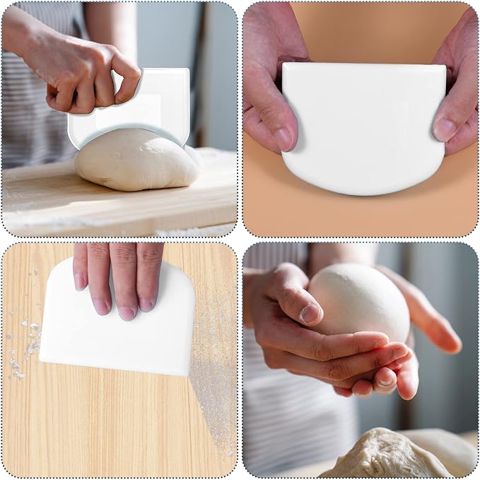 5pcs 4.6x3.6" Dough Bowl Spatula, Dough Cutter Multi-Function Dough Scraper Food Scrappers Plastic Kitchen Bowl Scraper Tool for Pastry Cake Bread Pizza Baking (White)