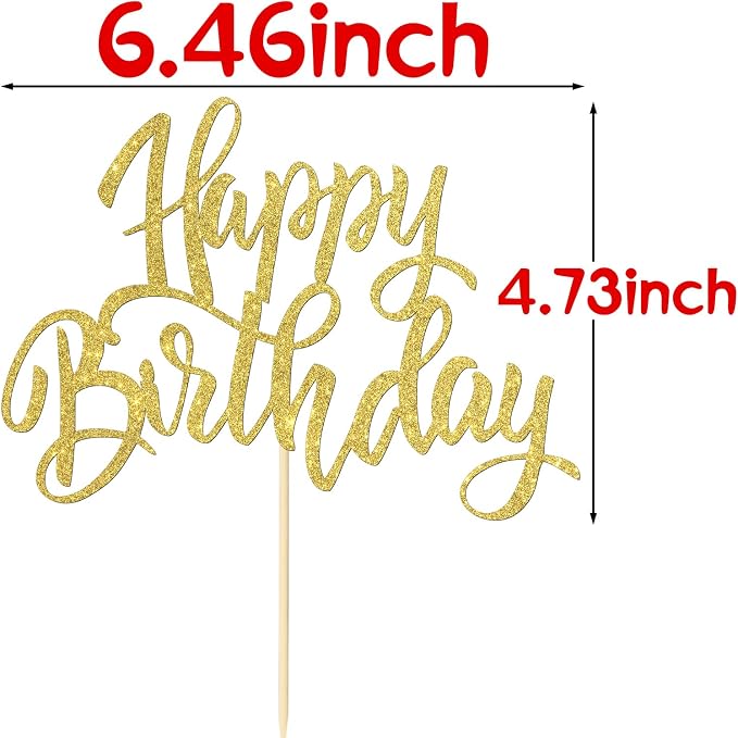 Happy Birthday Cake Decorations, Gold Double-Sided Glitter Letters, Birthday Party Supplies, Cake Topper Decorations (Gold)