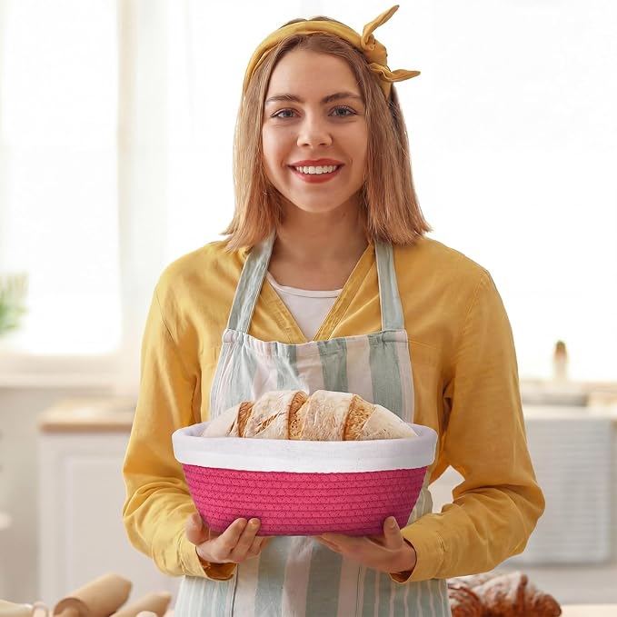 4 Pcs 10 Inch Tones Cotton Rope Banneton Bread Proofing Basket Set Oval Banneton Basket Sourdough Bread with Liners Covers for Baking Supplies (Pink)