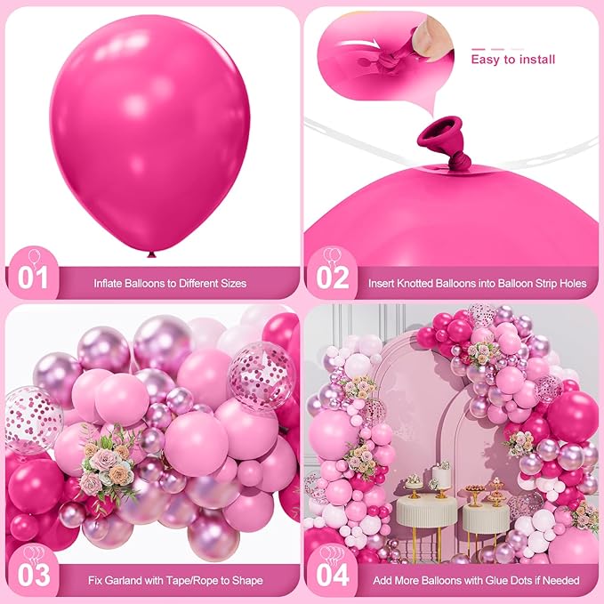 Pink Balloon Garland Arch Kit 156 Pcs Different Sizes 18 12 10 5 Inch Hot Pink Latex Metallic Confetti Rose Gold Garland Balloons for Bridal Baby Shower Birthday Princess Wedding Party Decorations