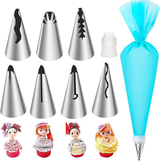 Suuker Ruffle Piping Tips Set, 9 Pieces | Seamless Stainless Steel, Vintage Cake Piping Tips, Pleated Skirt Piping Nozzles, For Cake Cupcakes Cookies